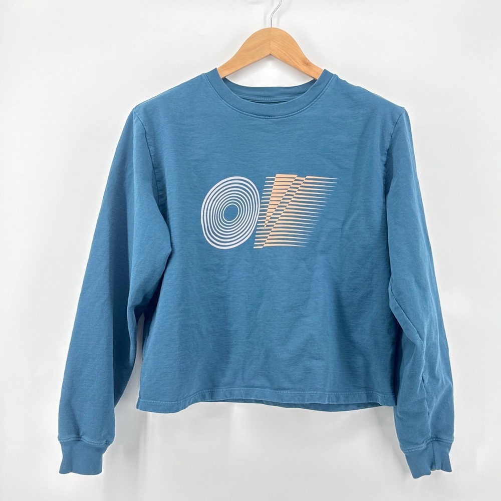 Outdoor Voices Retired Retro Cotton Long Sleeve Graphic Cropped Sweatshirt Large